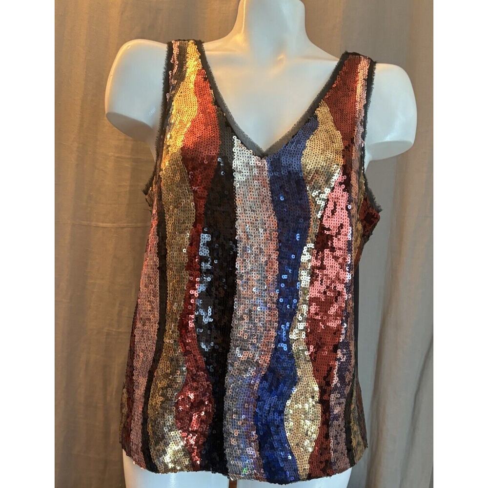 Rachel Roy Womens Veda Lace Trim Sequined Colorful Camisole Size Medium Sequin